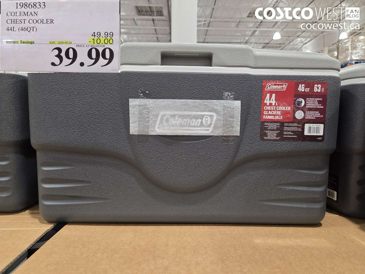 1986833 COLEMAN CHEST COOLER 44L (46QT) ($10.00 INSTANT SAVINGS EXPIRES ON 2026-05-24) $39.99