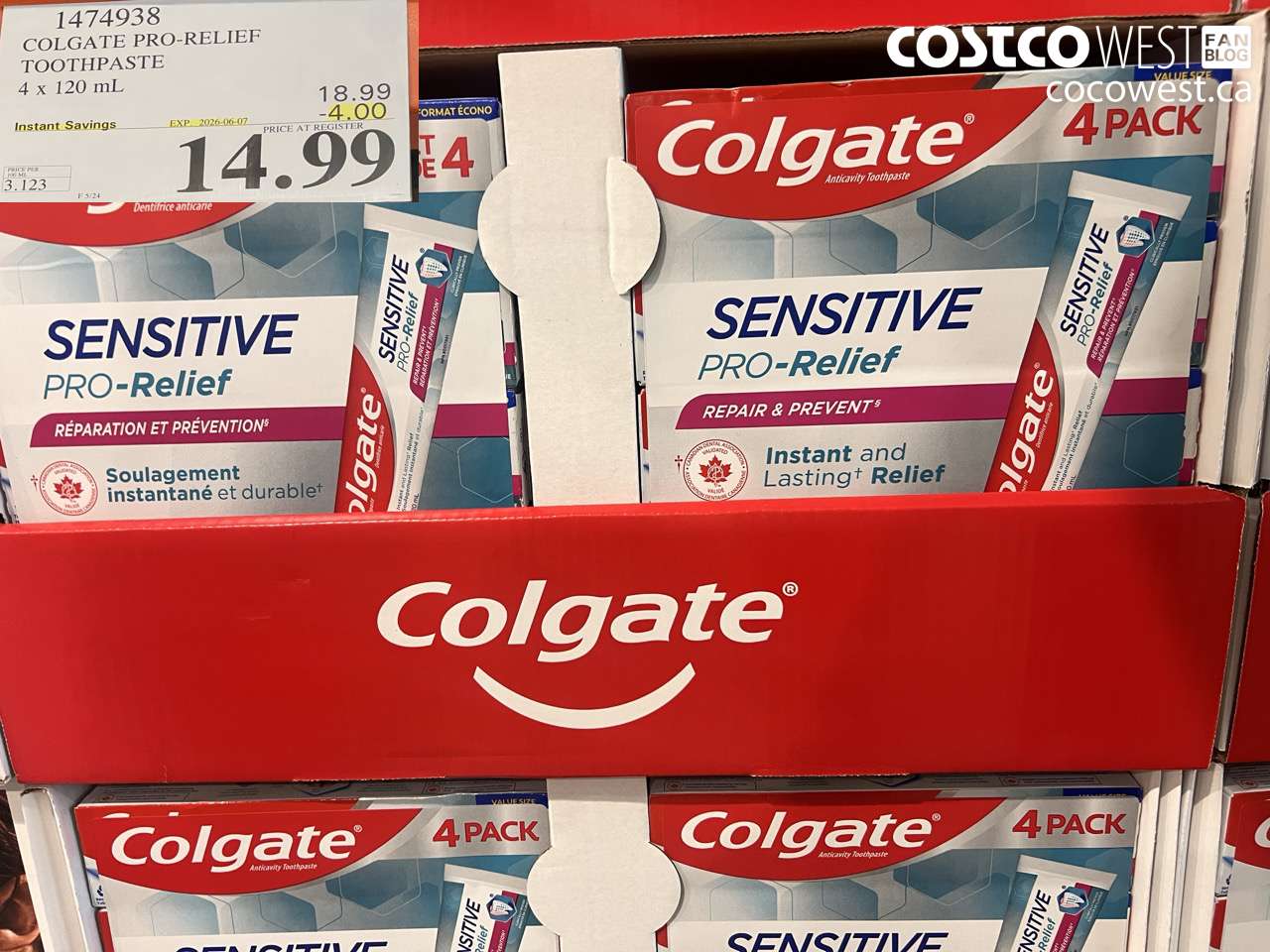 1474938 COLGATE PRO-RELIEF TOOTHPASTE 4 X 120 ML ($4.00 INSTANT SAVINGS EXPIRES ON 2026-06-07) $14.99