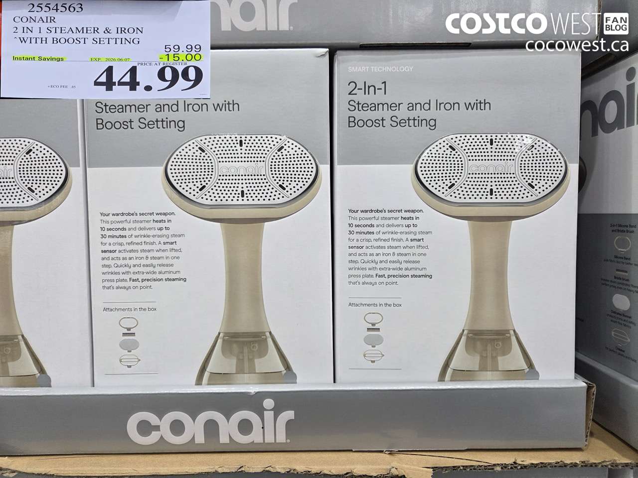 2554563 CONAIR 2 IN 1 STEAMER & IRON WITH BOOST SETTING ($15.00 INSTANT SAVINGS EXPIRES ON 2026-06-07) $44.99