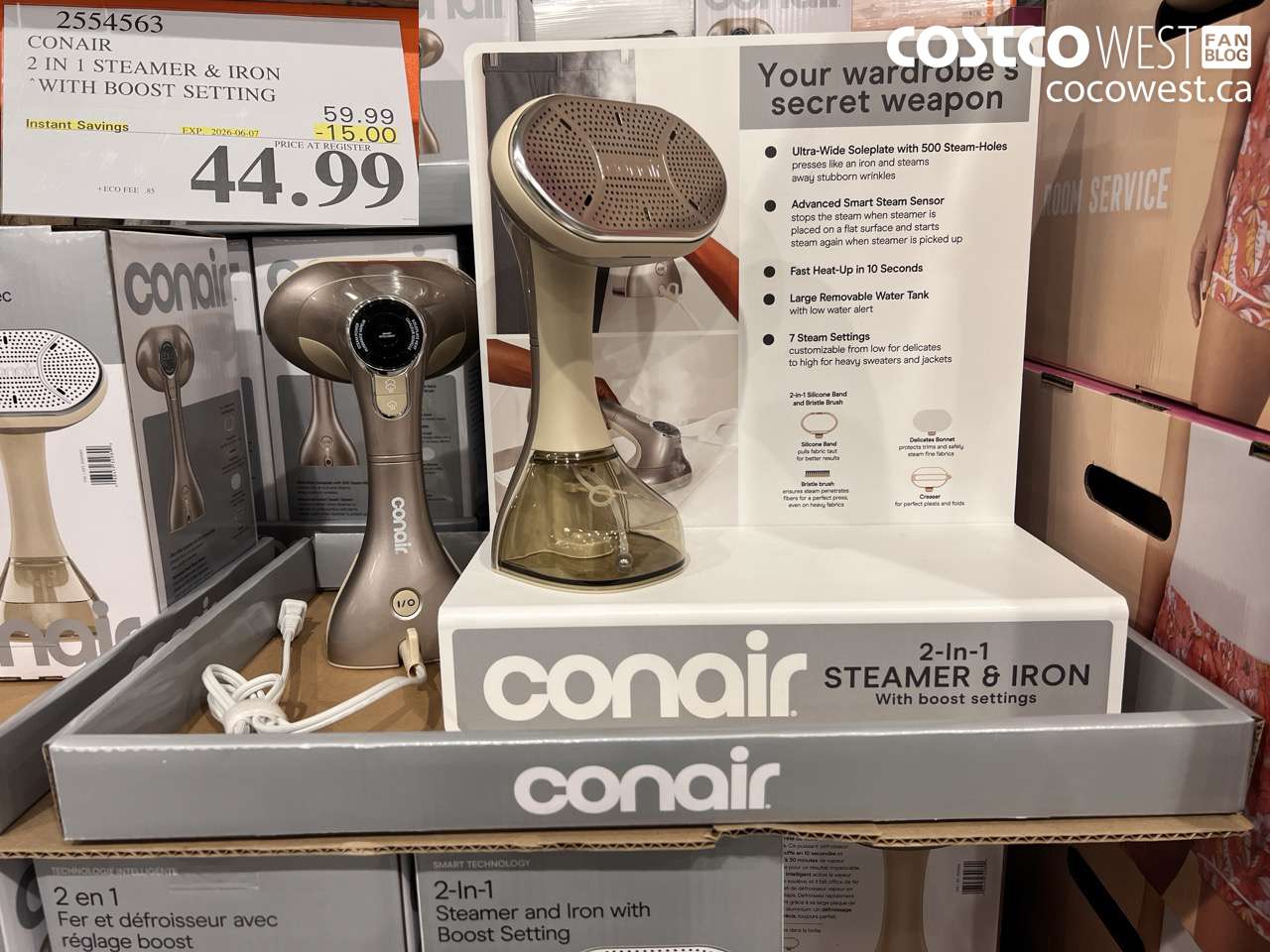 2554563 CONAIR 2 IN 1 STEAMER & IRON WITH BOOST SETTING ($15.00 INSTANT SAVINGS EXPIRES ON 2026-06-07) $44.99