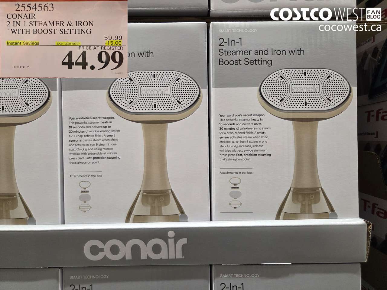 2554563 CONAIR 2 IN 1 STEAMER & IRON WITH BOOST SETTING ($15.00 INSTANT SAVINGS EXPIRES ON 2026-06-07) $44.99