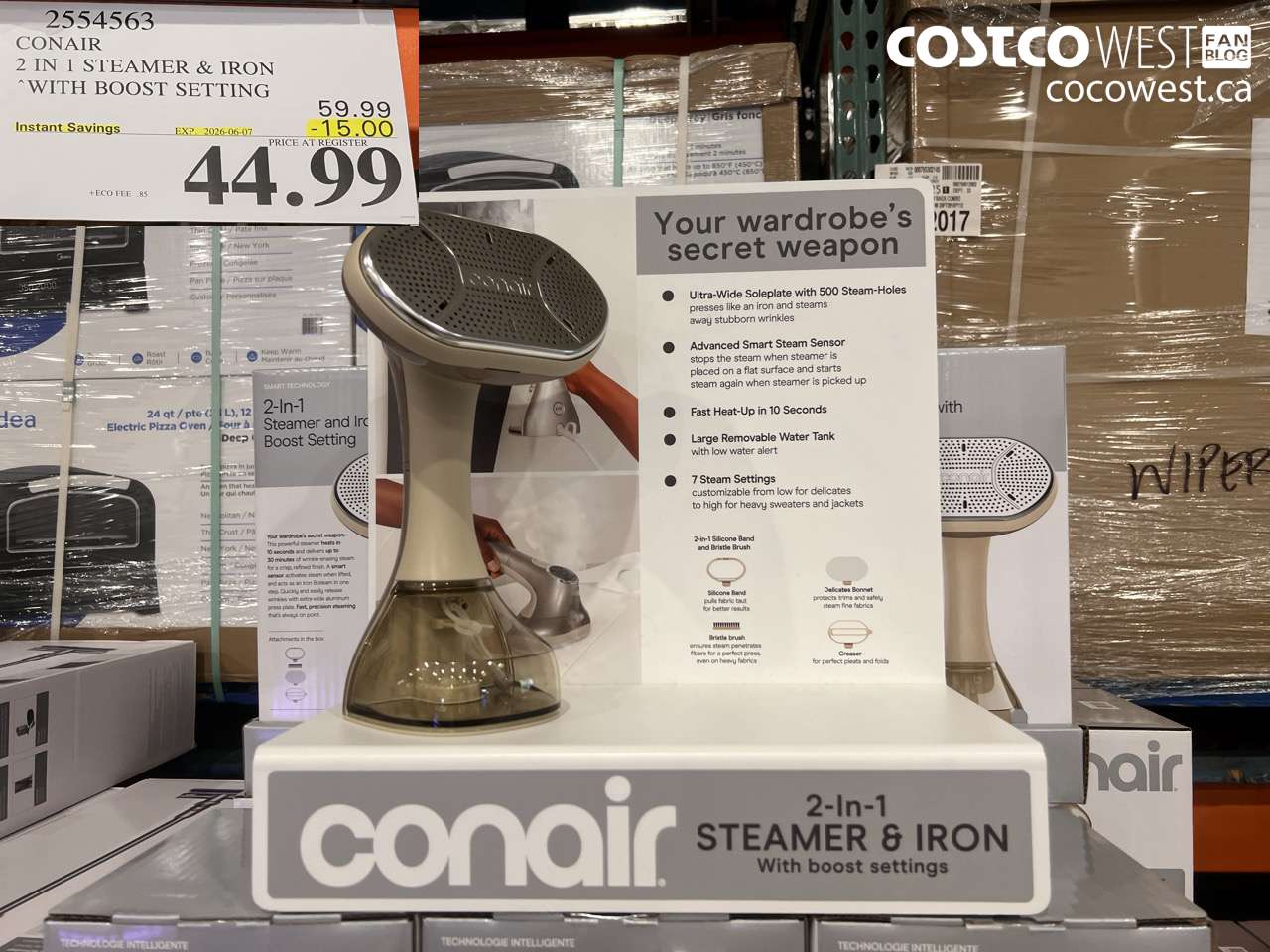 2554563 CONAIR 2 IN 1 STEAMER & IRON WITH BOOST SETTING ($15.00 INSTANT SAVINGS EXPIRES ON 2026-06-07) $44.99