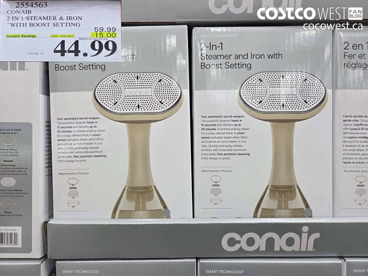 2554563 CONAIR 2 IN 1 STEAMER & IRON WITH BOOST SETTING ($15.00 INSTANT SAVINGS EXPIRES ON 2026-06-07) $44.99