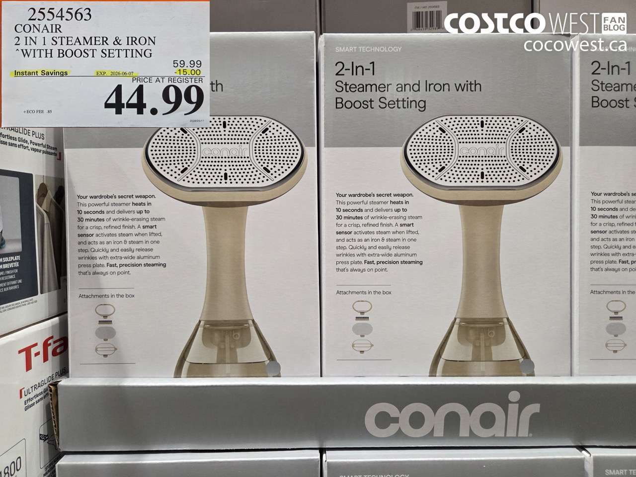 2554563 CONAIR 2 IN 1 STEAMER & IRON WITH BOOST SETTING ($15.00 INSTANT SAVINGS EXPIRES ON 2026-06-07) $44.99