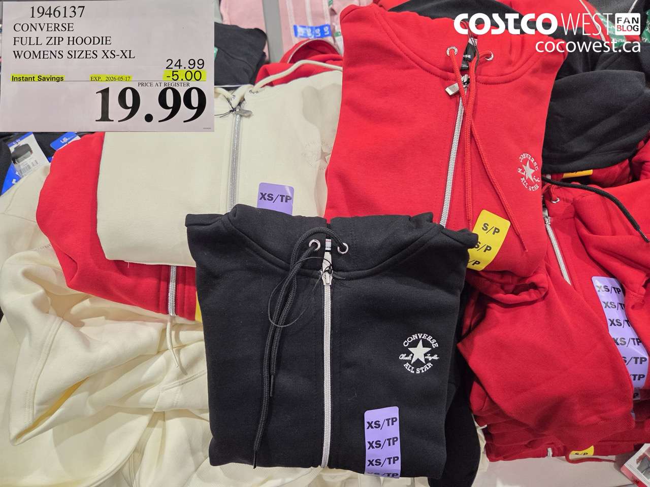 1946137 CONVERSE FULL ZIP HOODIE WOMENS SIZES XS-XL ($5.00 INSTANT SAVINGS EXPIRES ON 2026-05-17) $19.99