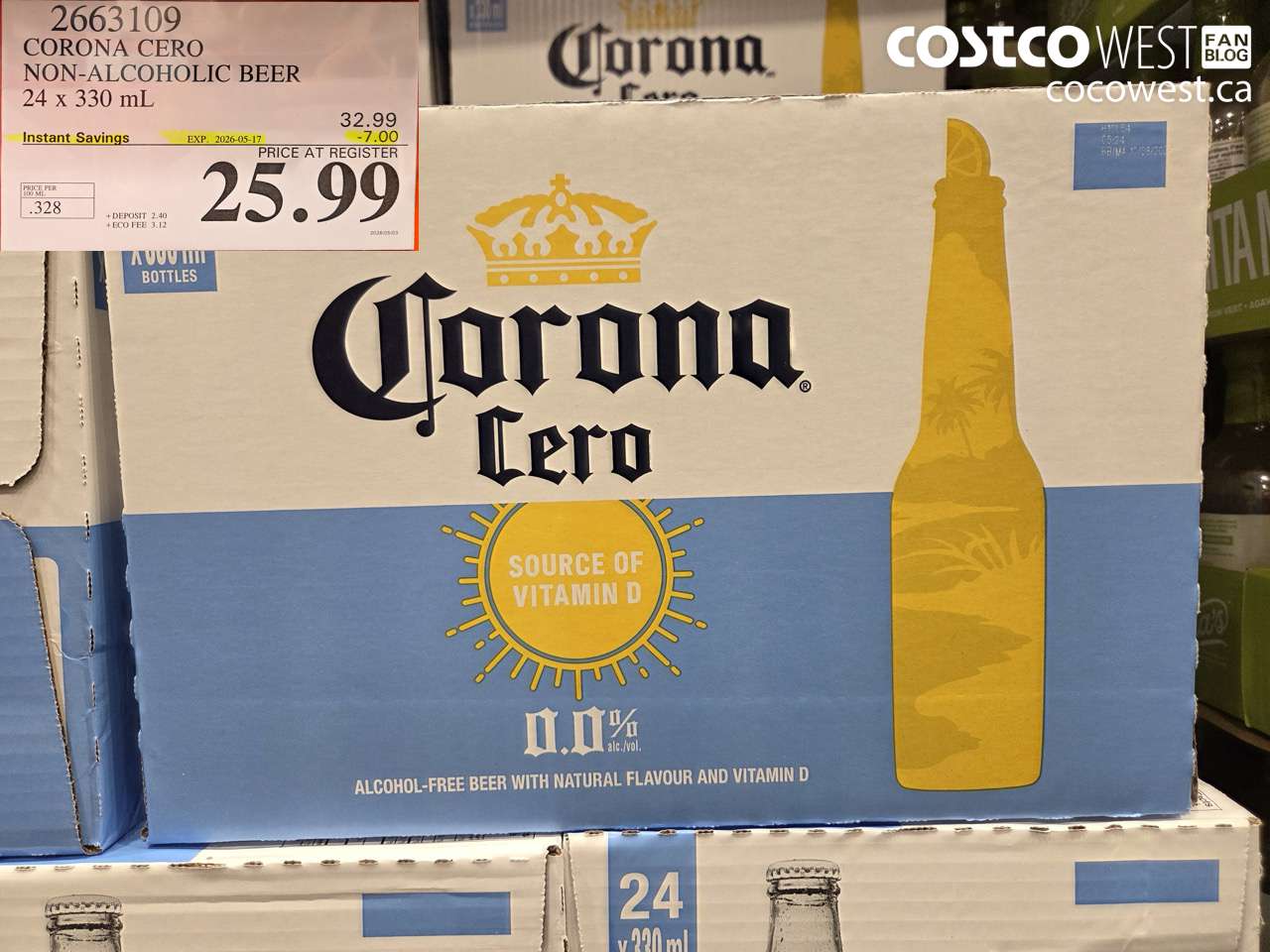 2663109 CORONA CERO NON-ALCOHOLIC BEER 24 X 330 ML ($7.00 INSTANT SAVINGS EXPIRES ON 2026-05-17) $25.99