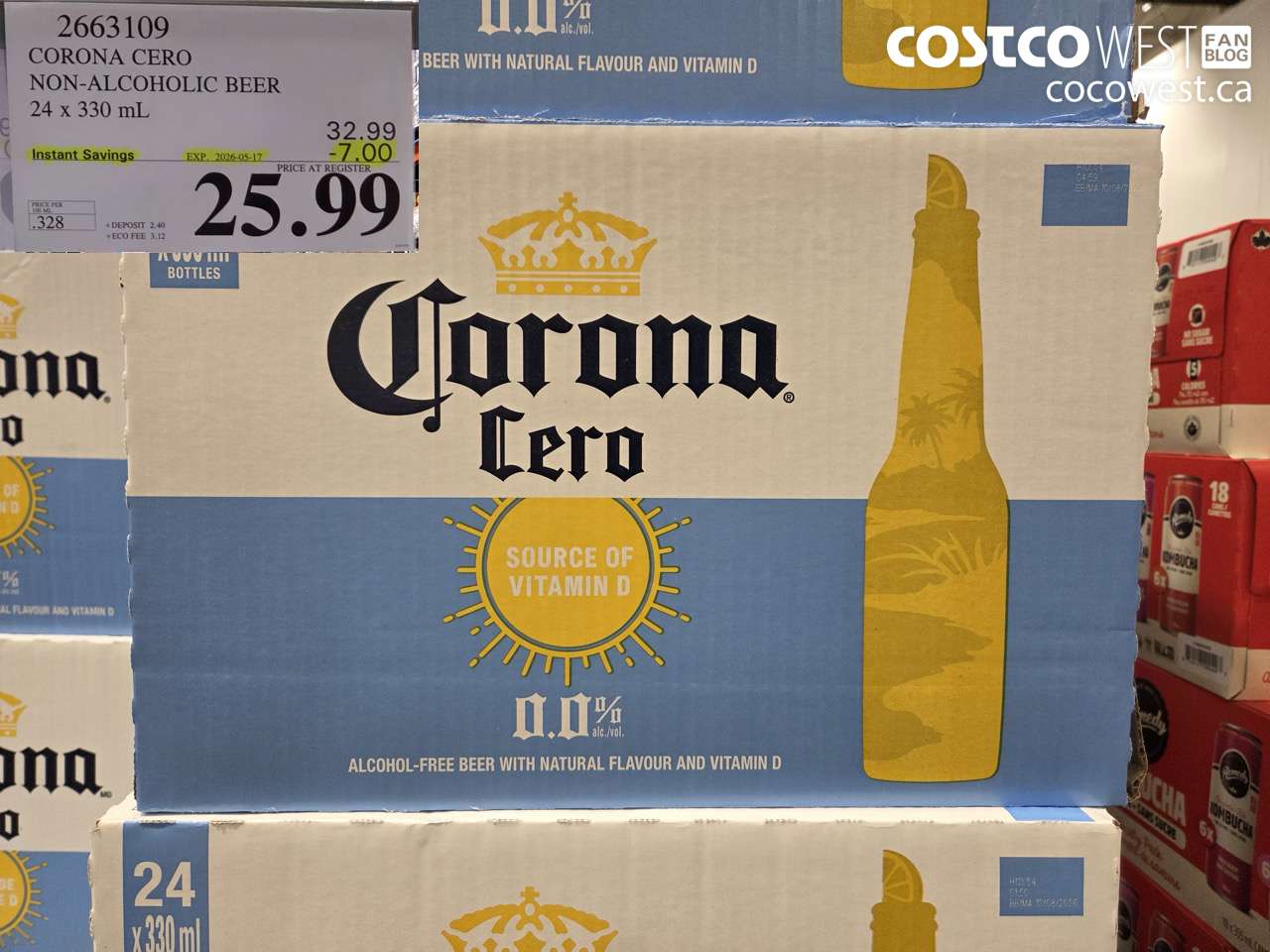 2663109 CORONA CERO NON-ALCOHOLIC BEER 24 X 330 ML ($7.00 INSTANT SAVINGS EXPIRES ON 2026-05-17) $25.99