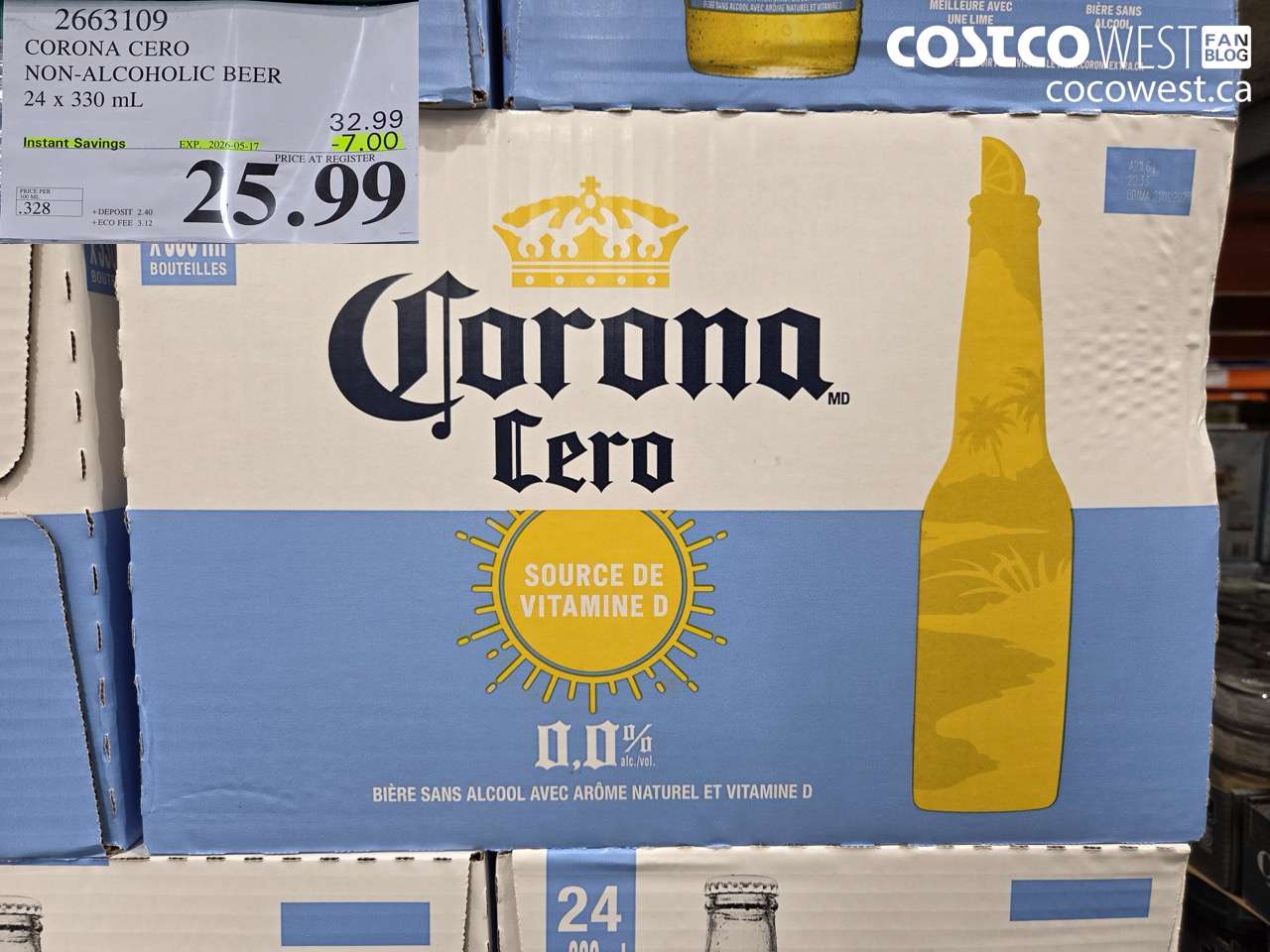 2663109 CORONA CERO NON-ALCOHOLIC BEER 24 X 330 ML ($7.00 INSTANT SAVINGS EXPIRES ON 2026-05-17) $25.99