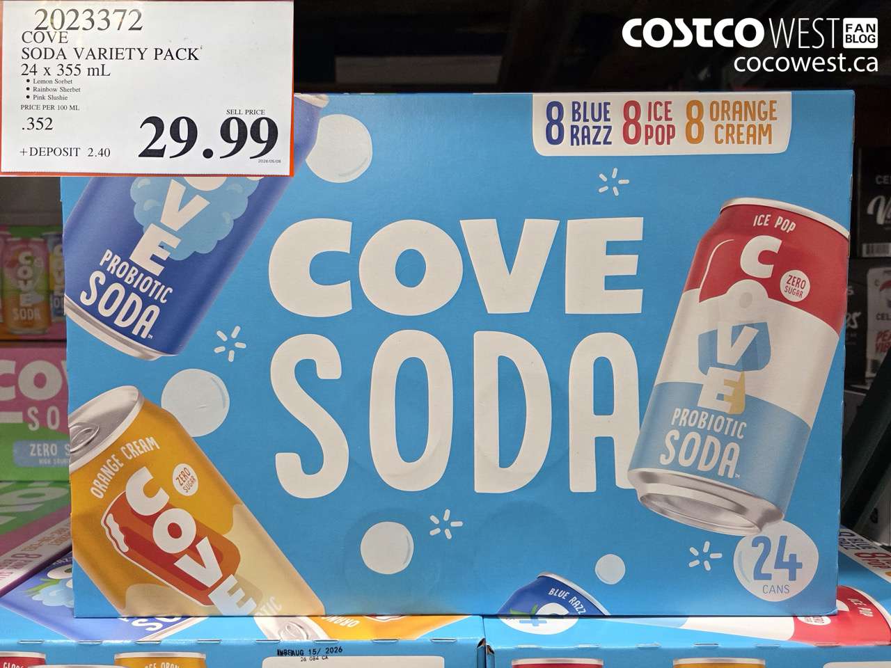2023372 COVE SODA VARIETY PACK 24 X 355 ML $29.99