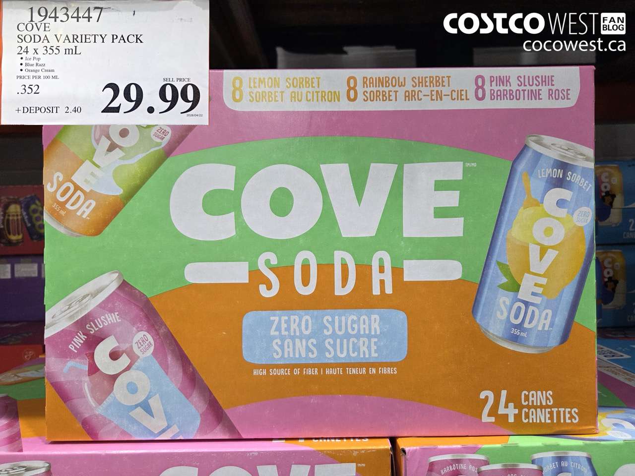 1943447 COVE SODA VARIETY PACK 24 X 355 ML $29.99