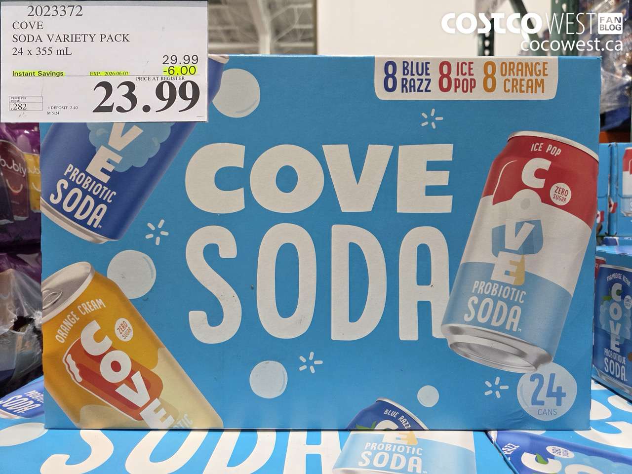 2023372 COVE SODA VARIETY PACK 24 X 355 ML ($6.00 INSTANT SAVINGS EXPIRES ON 2026-06-07) $23.99