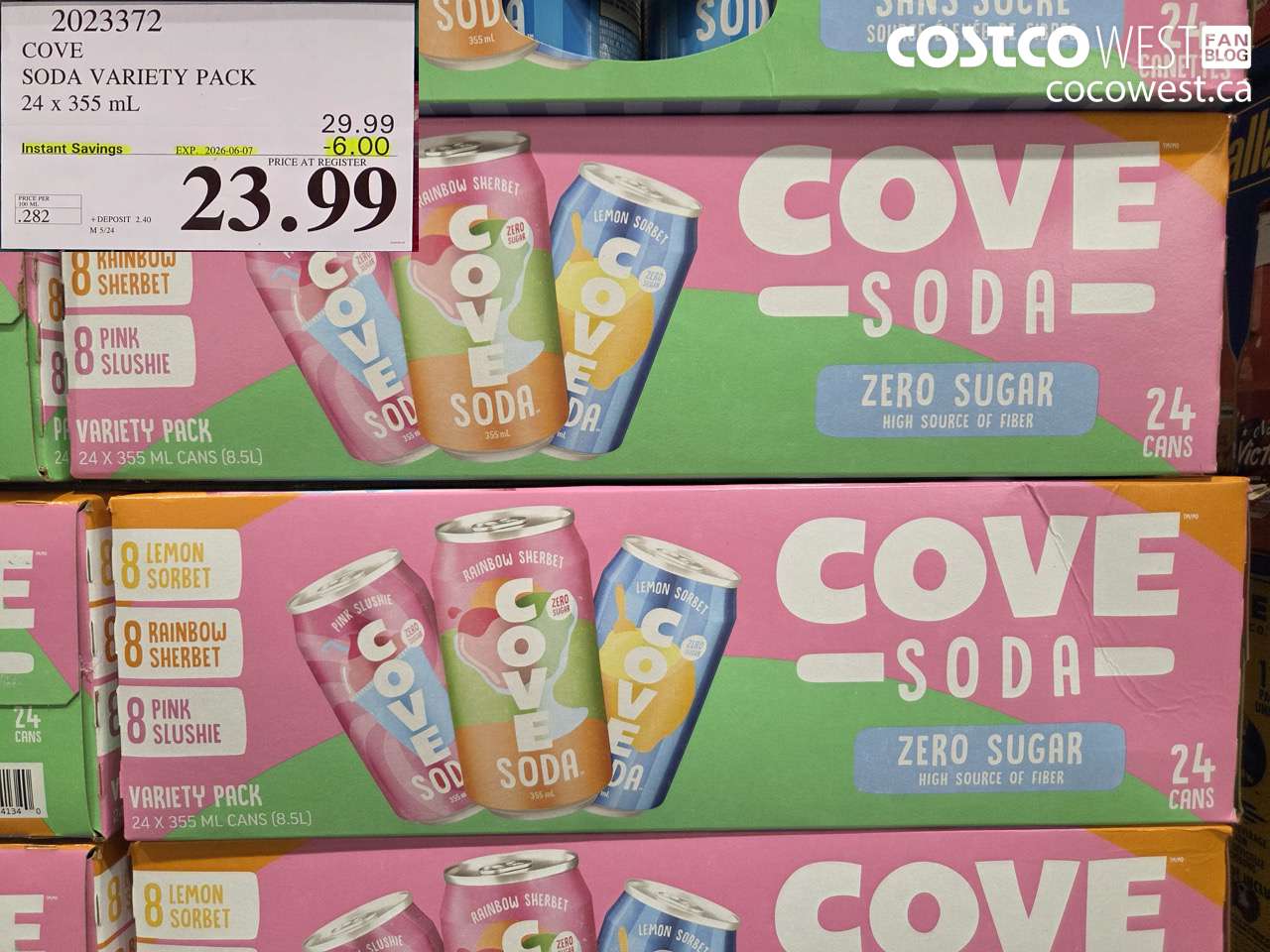 2023372 COVE SODA VARIETY PACK 24 X 355 ML ($6.00 INSTANT SAVINGS EXPIRES ON 2026-06-07) $23.99