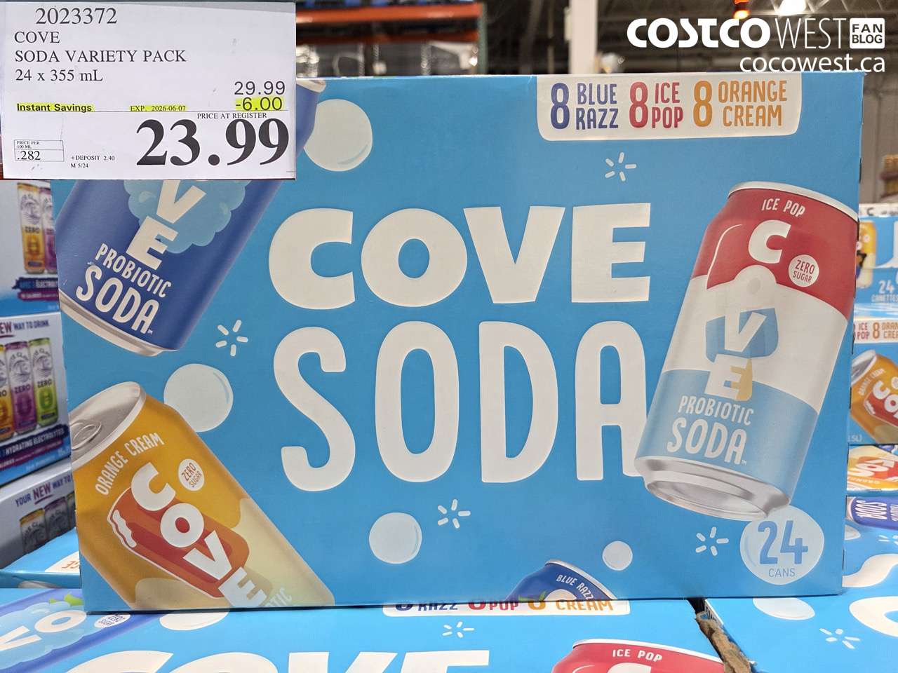 2023372 COVE SODA VARIETY PACK 24 X 355 ML ($6.00 INSTANT SAVINGS EXPIRES ON 2026-06-07) $23.99