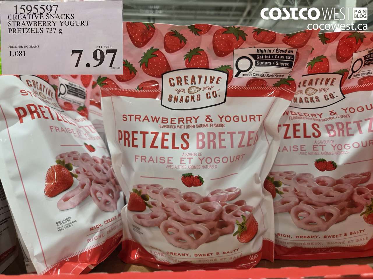 1595597 CREATIVE SNACKS STRAWBERRY YOGURT PRETZELS 737 G $7.97