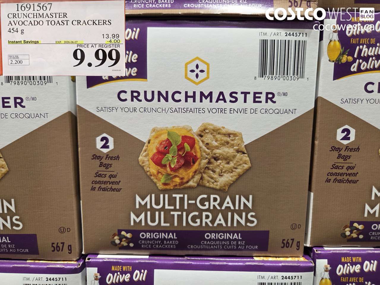 1691567 CRUNCHMASTER AVOCADO TOAST CRACKERS 454 G ($4.00 INSTANT SAVINGS EXPIRES ON 2026-06-07) $9.99
