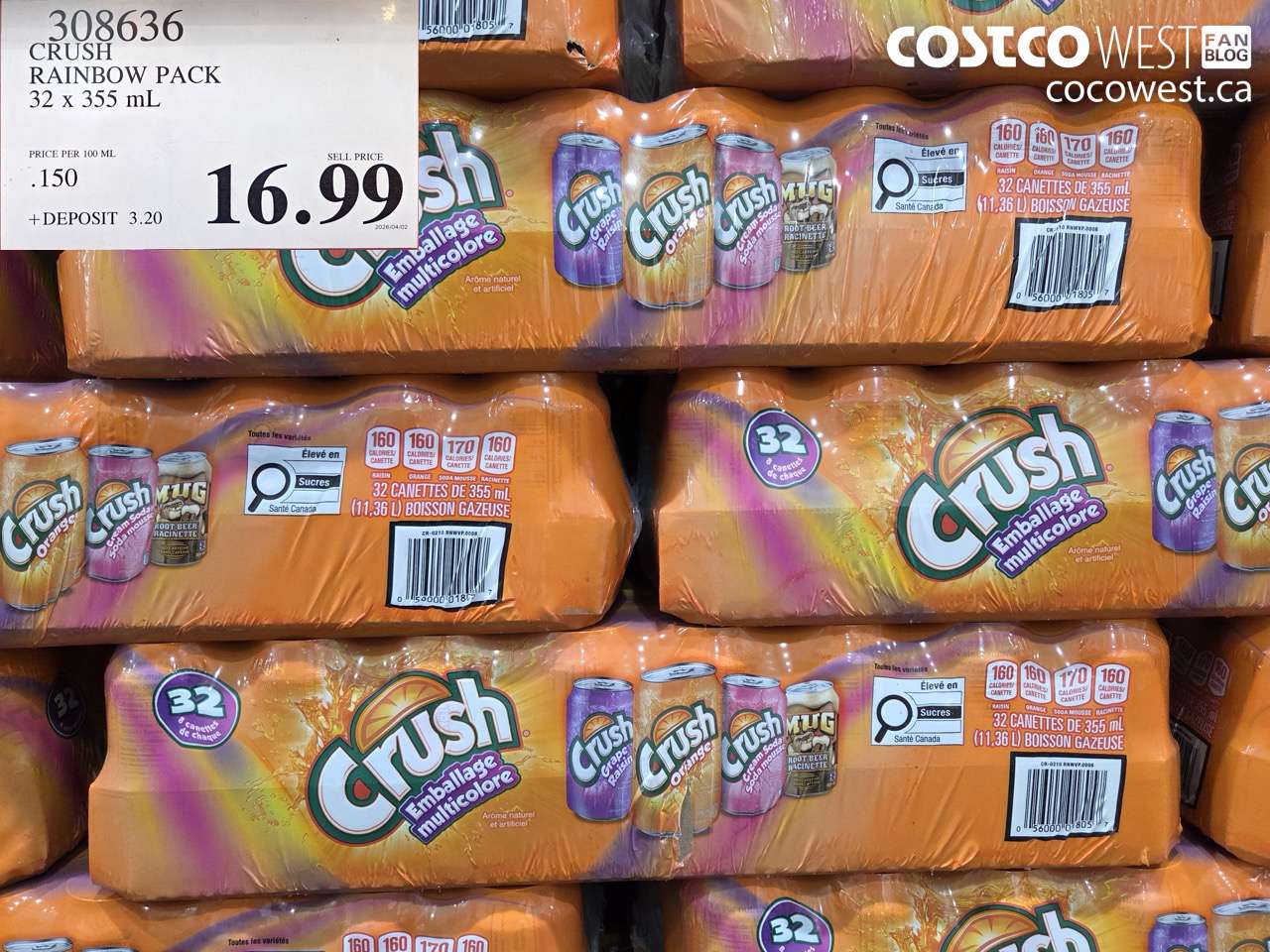 308636 CRUSH RAINBOW PACK 32 X 355 ML $16.99