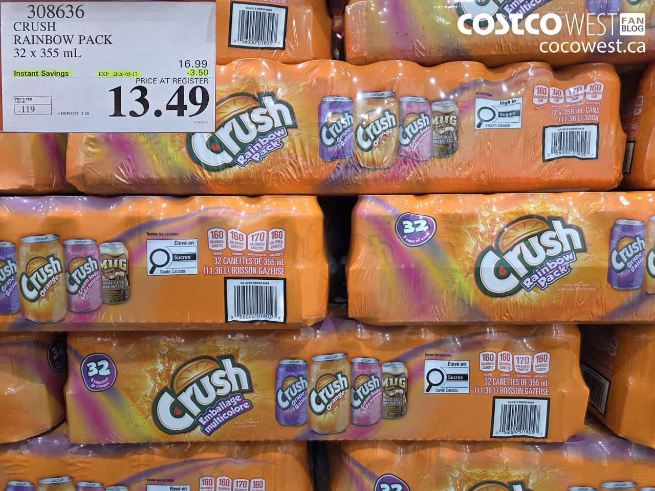 308636 CRUSH RAINBOW PACK 32 X 355 ML ($3.50 INSTANT SAVINGS EXPIRES ON 2026-05-17) $13.49