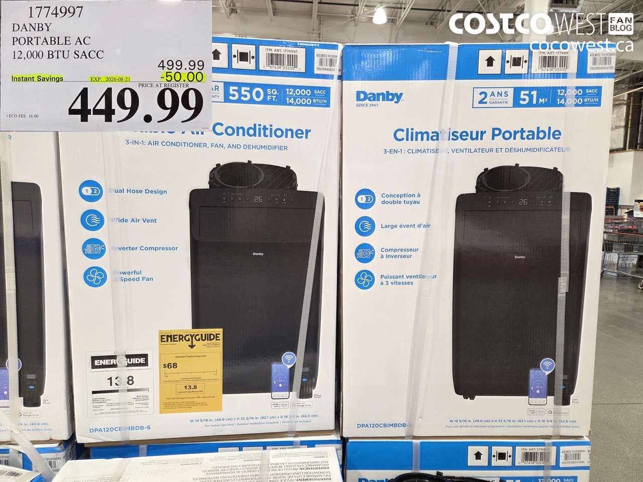 1774997 DANBY PORTABLE AC 12,000 BTU SACC ($50.00 INSTANT SAVINGS EXPIRES ON 2026-08-21) $449.99