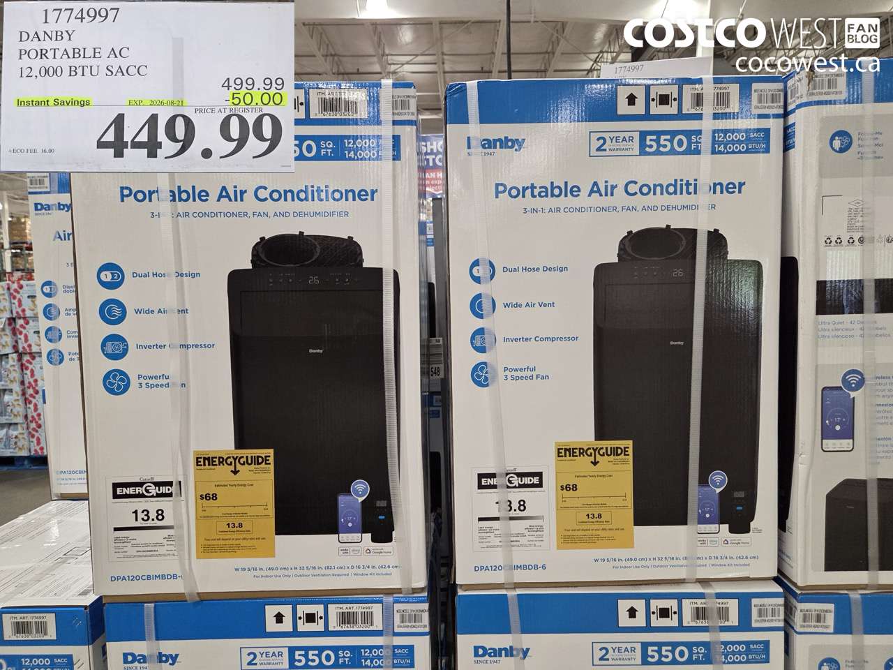 1774997 DANBY PORTABLE AC 12,000 BTU SACC ($50.00 INSTANT SAVINGS EXPIRES ON 2026-08-21) $449.99