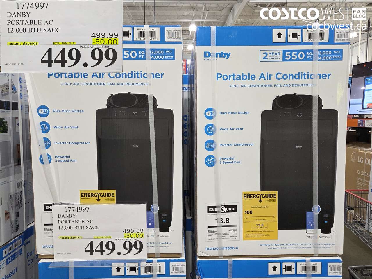 1774997 DANBY PORTABLE AC 12,000 BTU SACC ($50.00 INSTANT SAVINGS EXPIRES ON 2026-08-21) $449.99