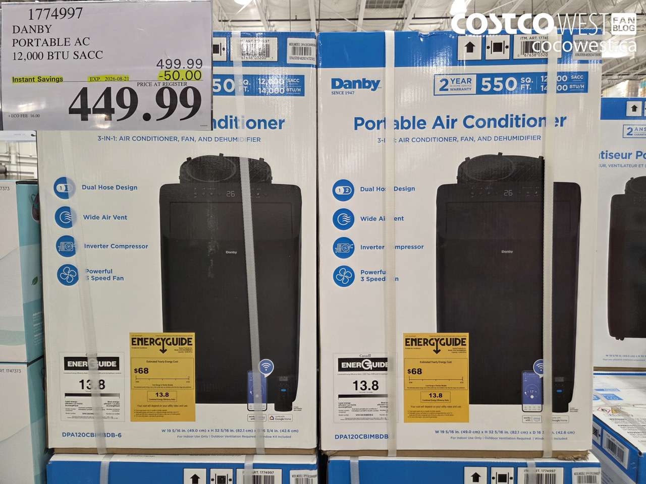 1774997 DANBY PORTABLE AC 12,000 BTU SACC ($50.00 INSTANT SAVINGS EXPIRES ON 2026-08-21) $449.99