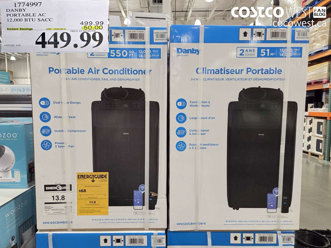 1774997 DANBY PORTABLE AC 12,000 BTU SACC ($50.00 INSTANT SAVINGS EXPIRES ON 2026-08-21) $449.99
