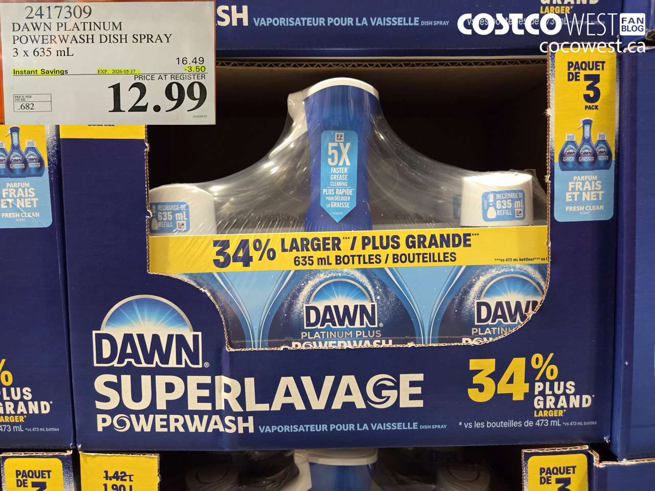 2417309 DAWN PLATINUM POWERWASH DISH SPRAY 3 X 635 ML ($3.50 INSTANT SAVINGS EXPIRES ON 2026-05-17) $12.99