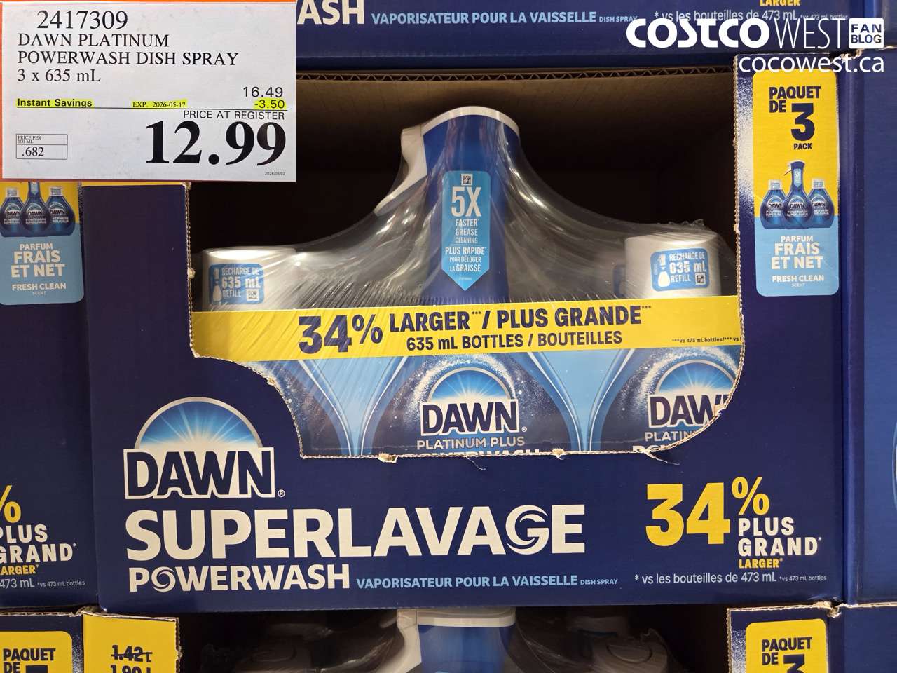 2417309 DAWN PLATINUM POWERWASH DISH SPRAY 3 X 635 ML ($3.50 INSTANT SAVINGS EXPIRES ON 2026-05-17) $12.99