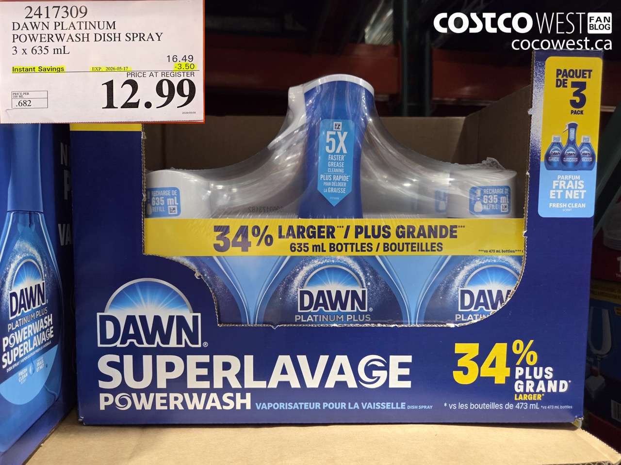 2417309 DAWN PLATINUM POWERWASH DISH SPRAY 3 X 635 ML ($3.50 INSTANT SAVINGS EXPIRES ON 2026-05-17) $12.99