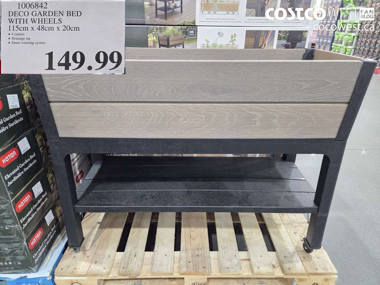 1006842 DECO GARDEN BED WITH WHEELS 115CM X 48CM X 20CM $149.99