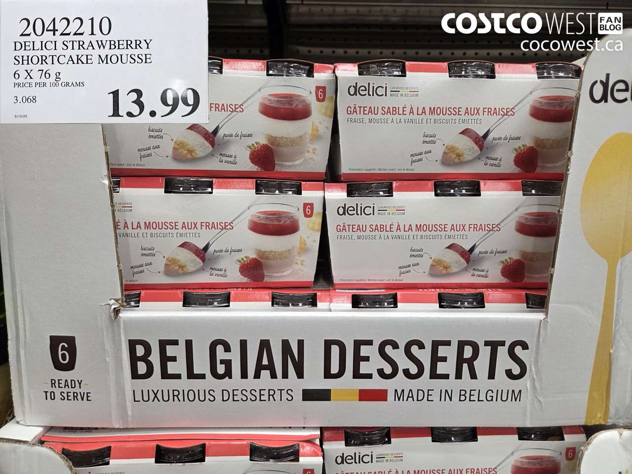 2042210 DELICI STRAWBERRY SHORTCAKE MOUSSE 6 X 76 G $13.99