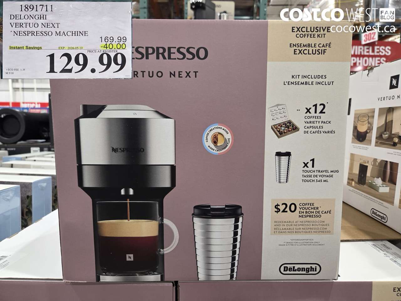 189171 DELONGHI VERTUO NEXT NESPRESSO MACHINE ($40.00 INSTANT SAVINGS EXPIRES ON 2026-05-10) $129.99