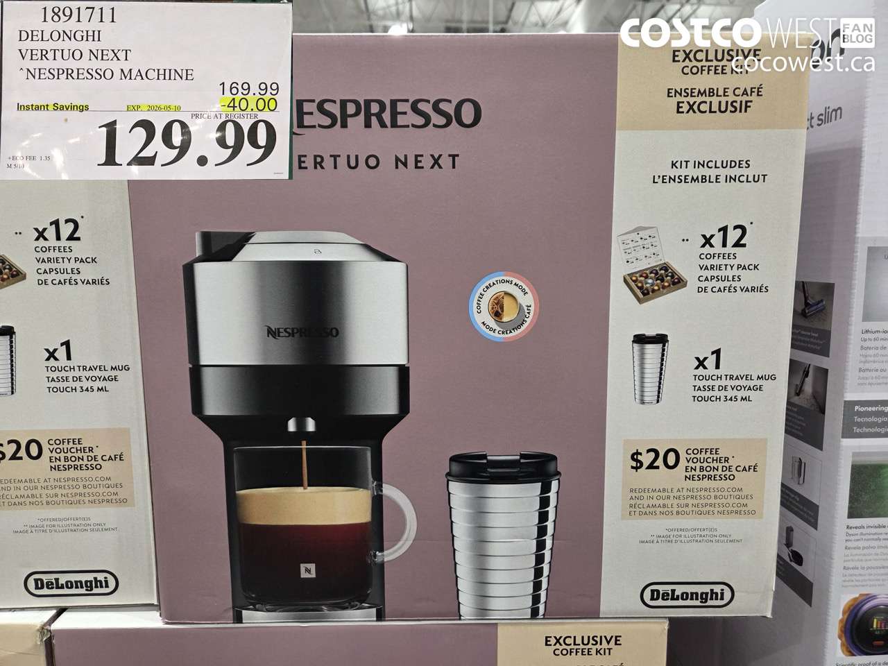 1891711 DELONGHI VERTUO NEXT NESPRESSO MACHINE ($40.00 INSTANT SAVINGS EXPIRES ON 2026-05-10) $129.99