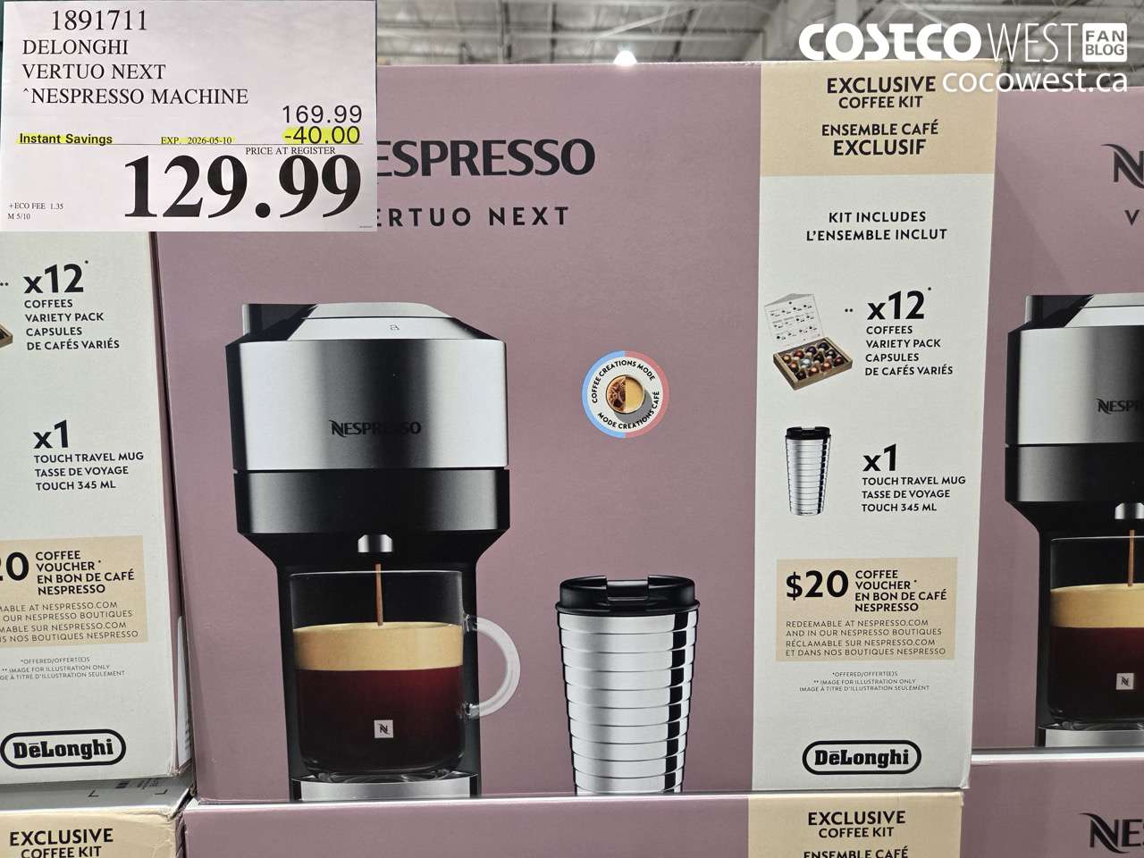 1891711 DELONGHI VERTUO NEXT NESPRESSO MACHINE ($40.00 INSTANT SAVINGS EXPIRES ON 2026-05-10) $129.99