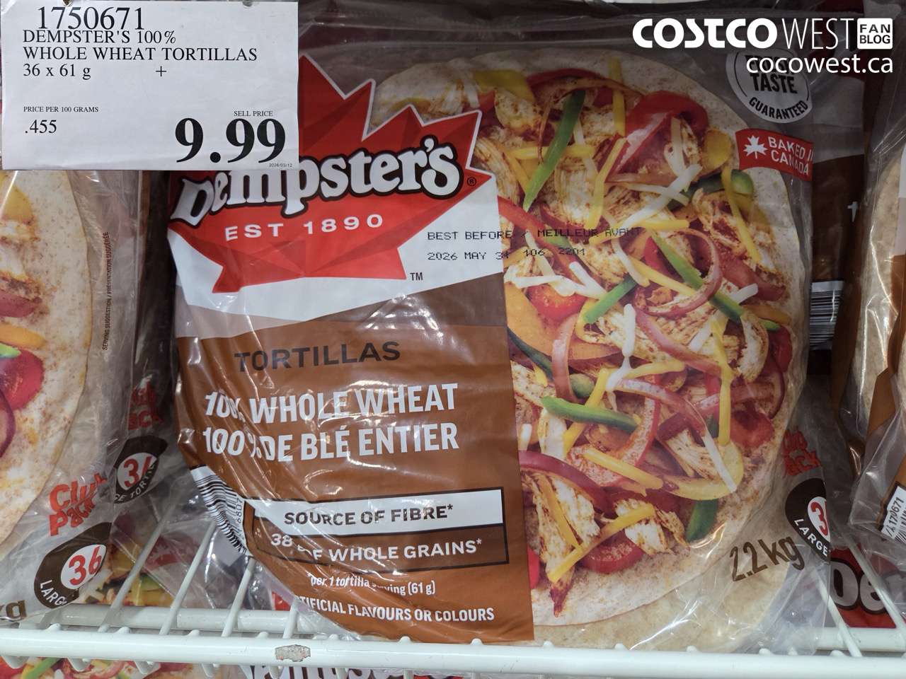 1750671 DEMPSTER'S 100% WHOLE WHEAT TORTILLAS 36 X 61 G $9.99