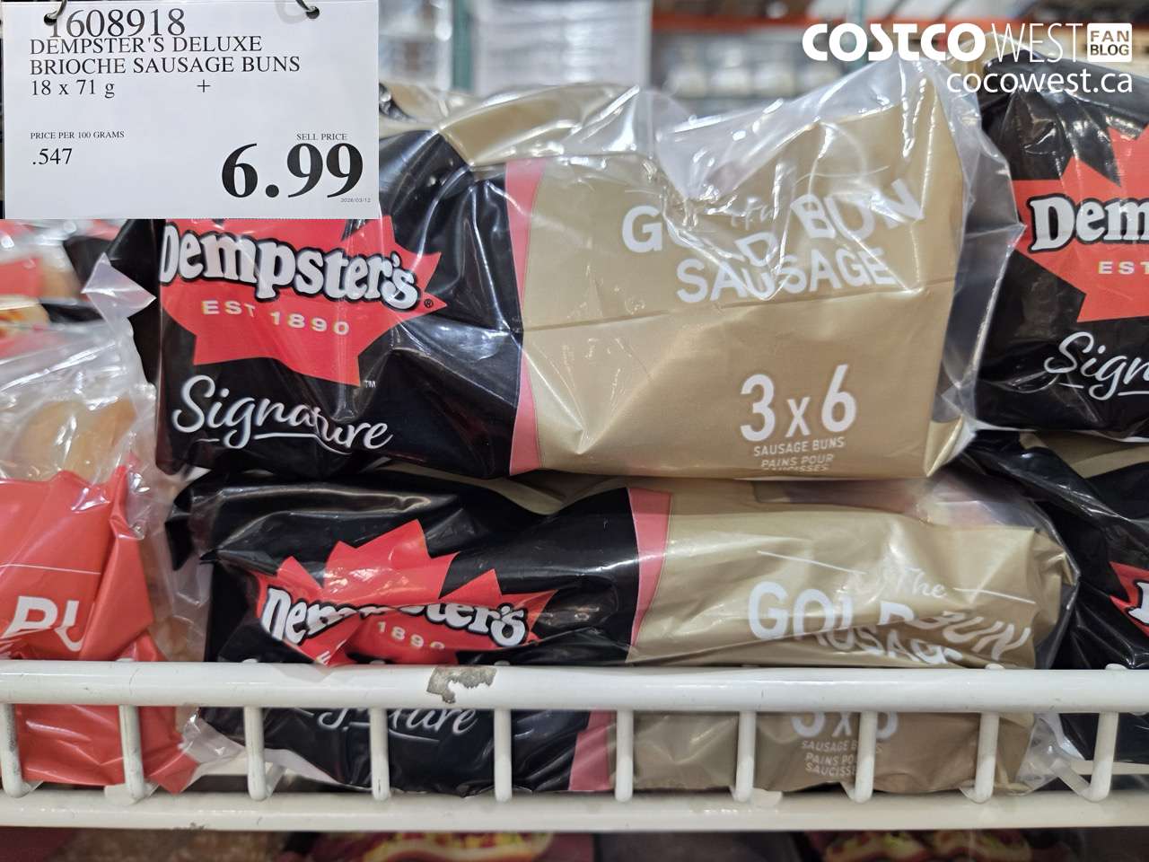 608918 DEMPSTER'S DELUXE BRIOCHE SAUSAGE BUNS 18 X 71 G $6.99