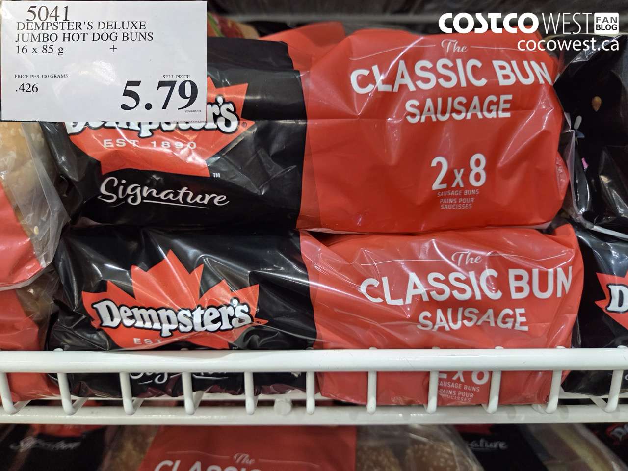 5041 DEMPSTER'S DELUXE JUMBO HOT DOG BUNS 16 X 85 G $5.79