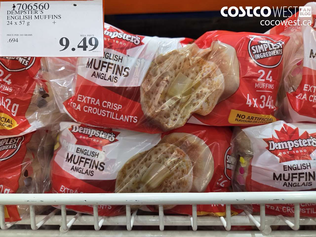 1706560 DEMPSTER'S ENGLISH MUFFINS 24 X 57 G $9.49