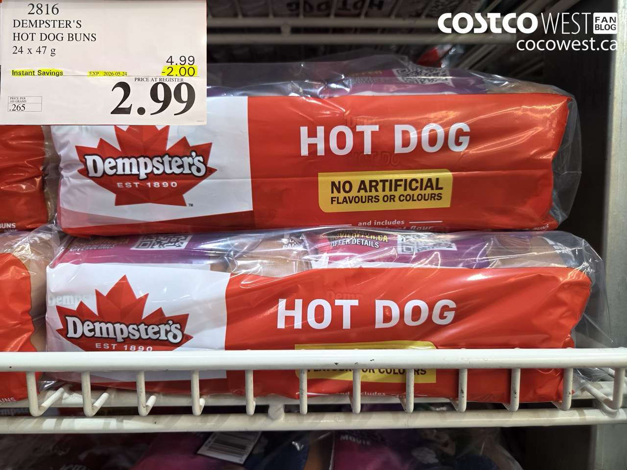 2816 DEMPSTER'S HOT DOG BUNS 24 X 47 G ($2.00 INSTANT SAVINGS EXPIRES ON 2026-05-24) $2.99