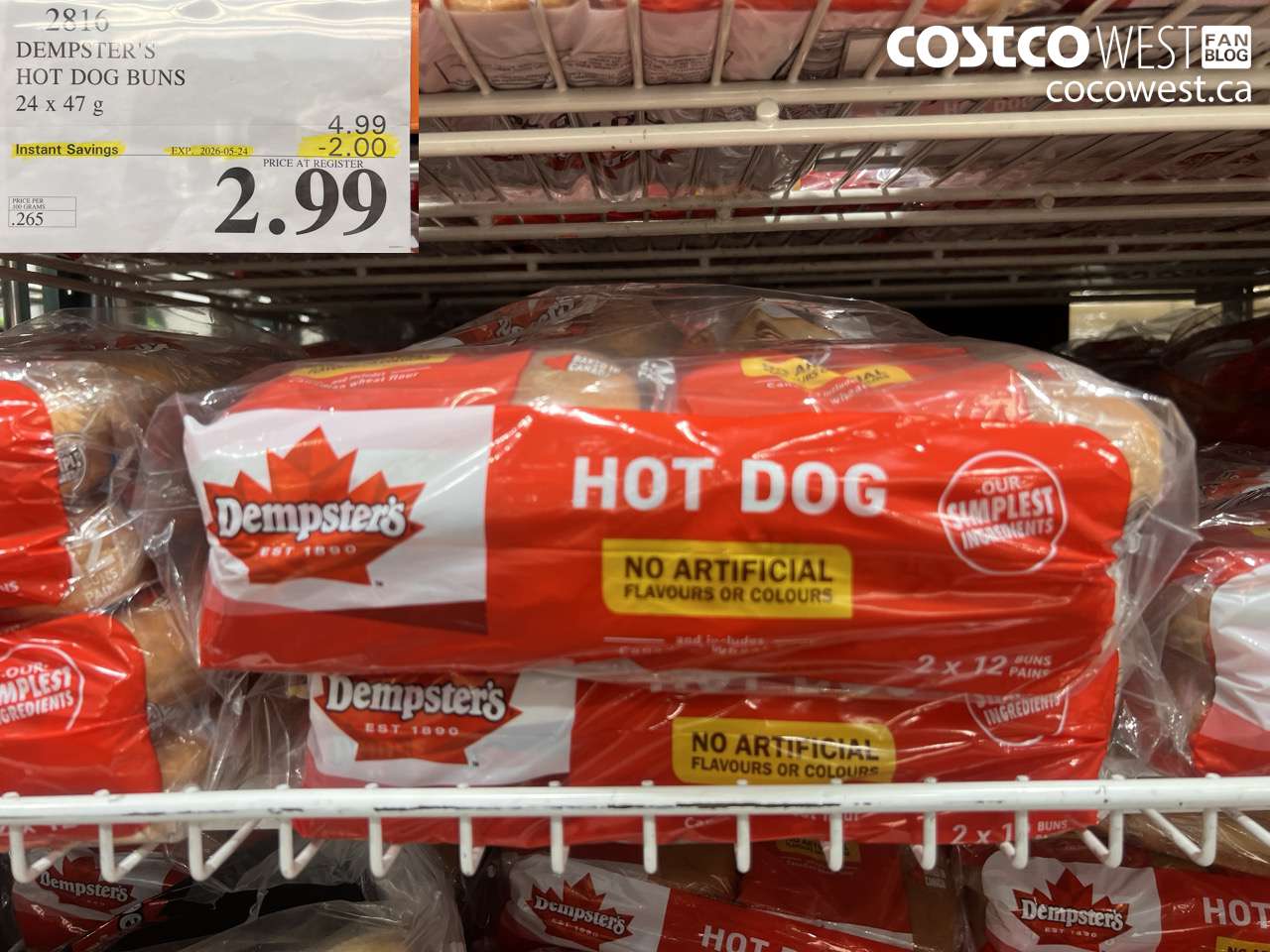 2816 DEMPSTER'S HOT DOG BUNS 24 X 47 G ($2.00 INSTANT SAVINGS EXPIRES ON 2026-05-24) $2.99