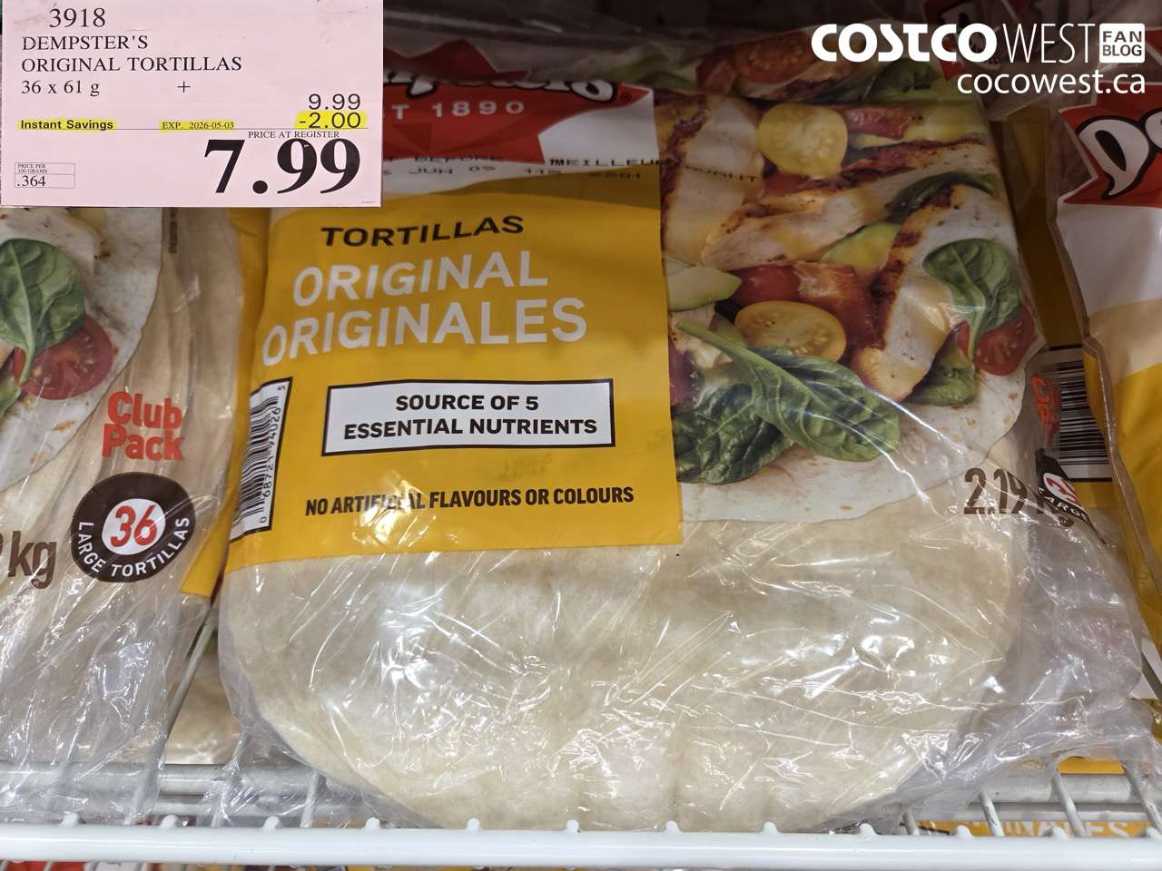 3918 DEMPSTER'S ORIGINAL TORTILLAS 36 X 61 G ($2.00 INSTANT SAVINGS EXPIRES ON 2026-05-03) $7.99