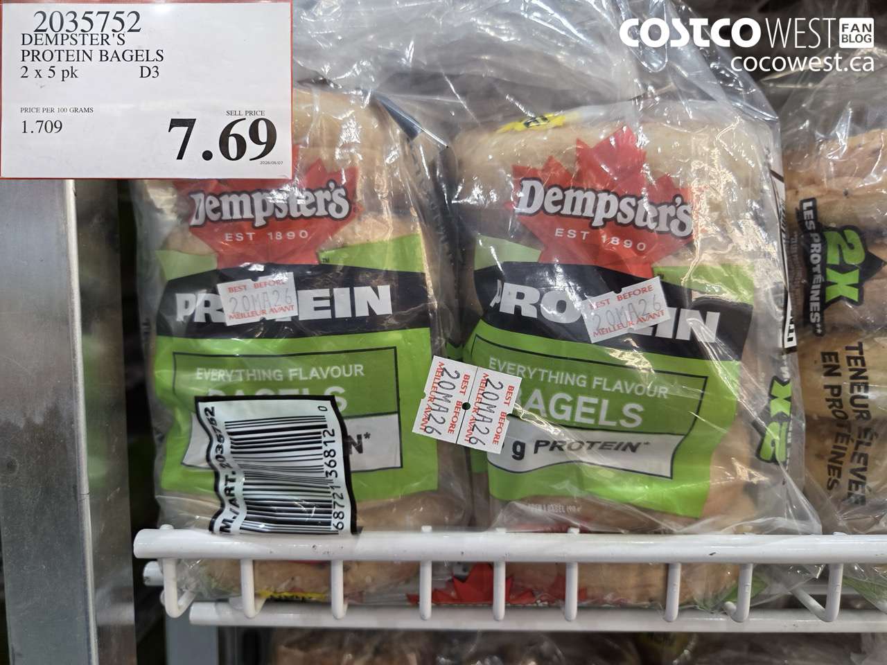 2035752 DEMPSTER'S PROTEIN BAGELS 2 X 5 PK $7.69