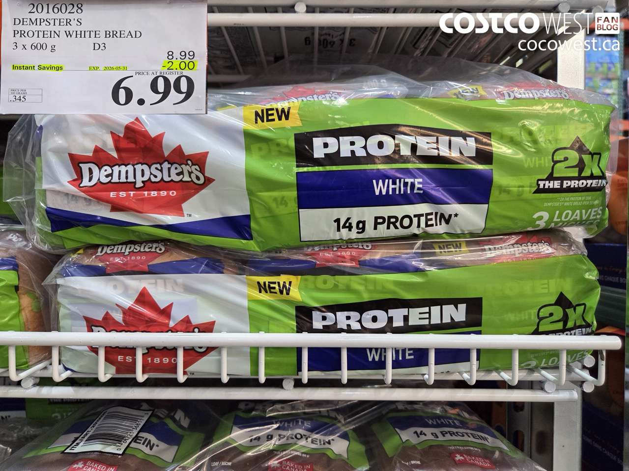 2016028 DEMPSTER'S PROTEIN WHITE BREAD 3 X 600 G ($2.00 INSTANT SAVINGS EXPIRES ON 2026-05-31) $6.99