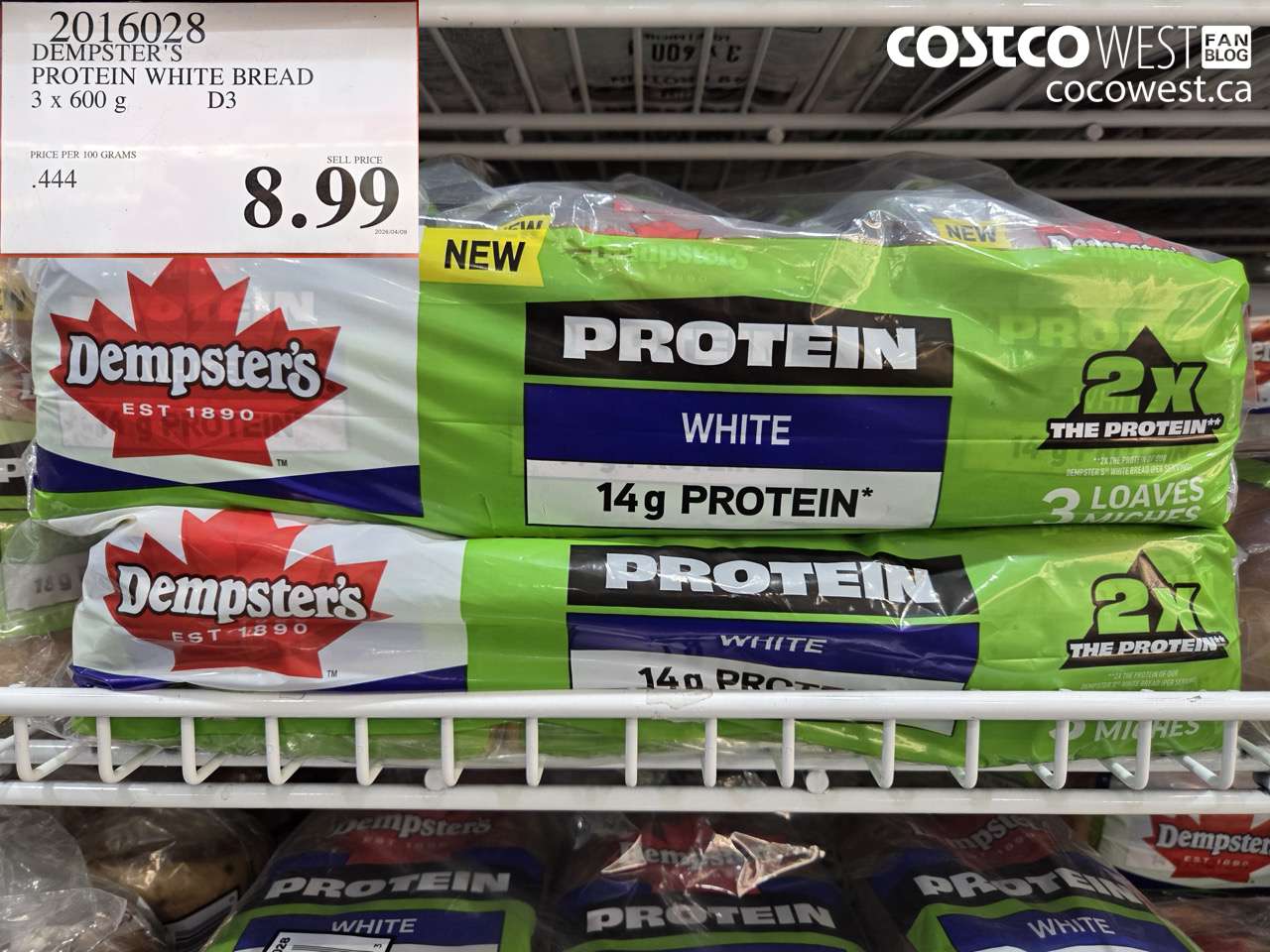 2016028 DEMPSTER'S PROTEIN WHITE BREAD 3 X 600 G D3 $8.99