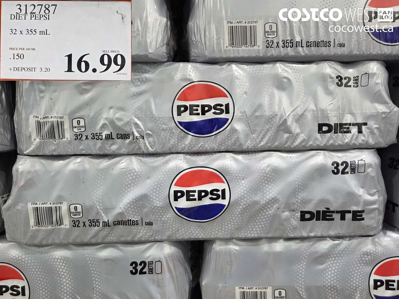 312787 DIET PEPSI 32 X 355 ML $16.99