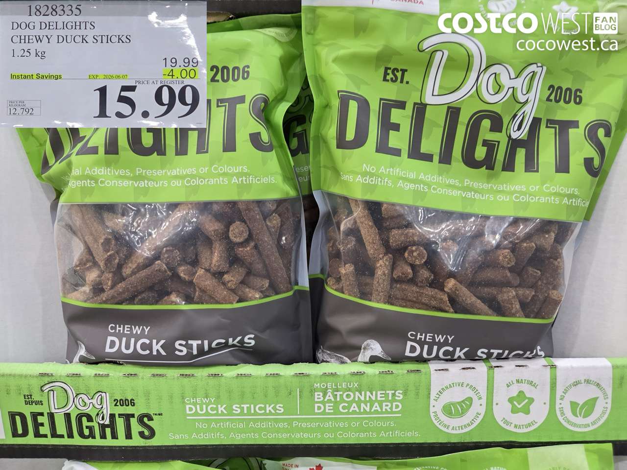 1828335 DOG DELIGHTS CHEWY DUCK STICKS 1.25 KG ($4.00 INSTANT SAVINGS EXPIRES ON 2026-06-07) $15.99