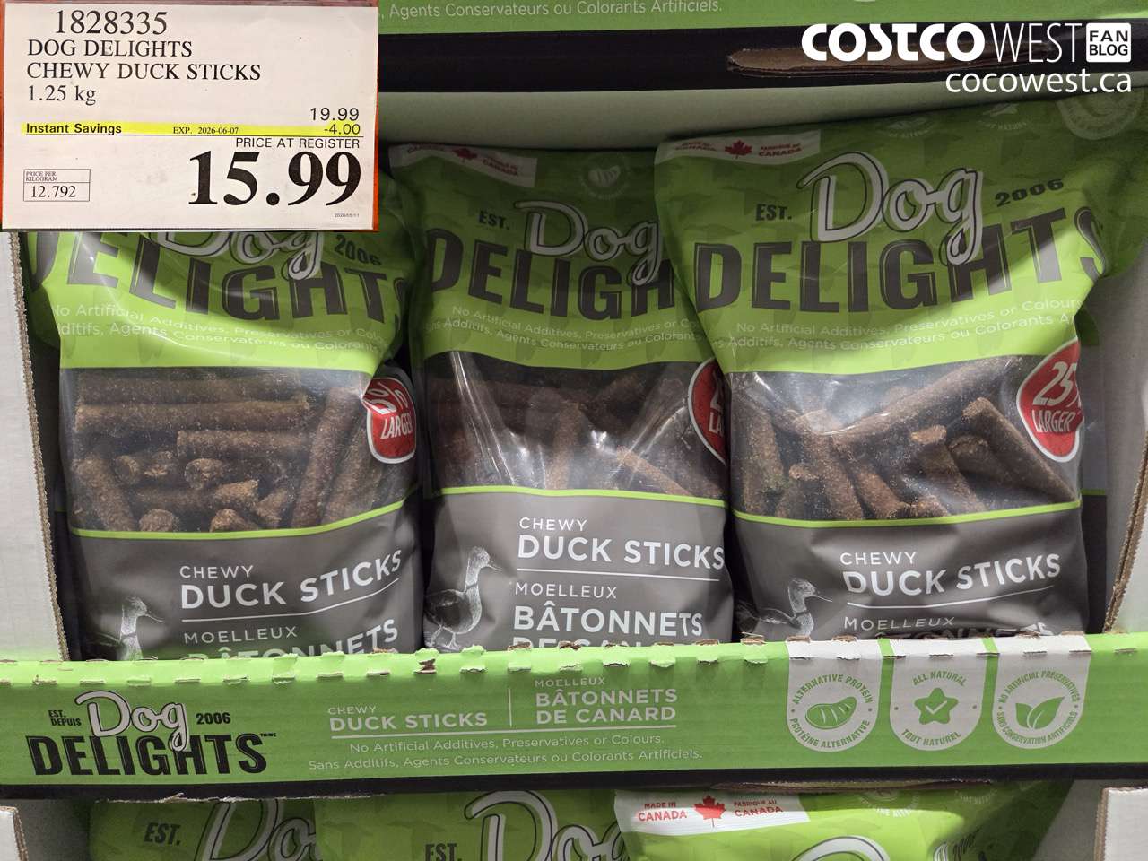 1828335 DOG DELIGHTS CHEWY DUCK STICKS 1.25 KG ($4.00 INSTANT SAVINGS EXPIRES ON 2026-06-07) $15.99