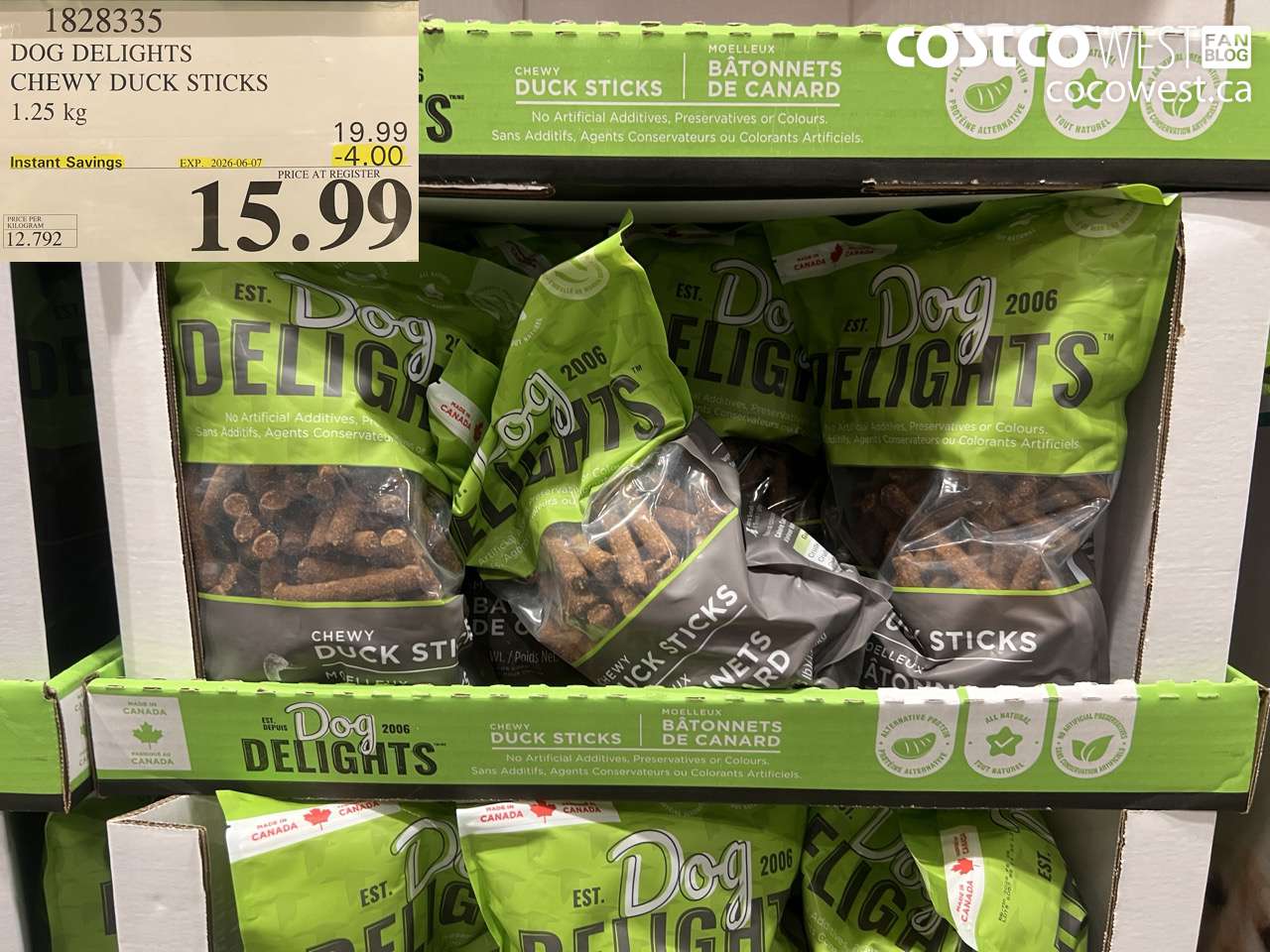 1828335 DOG DELIGHTS CHEWY DUCK STICKS 1.25 KG ($4.00 INSTANT SAVINGS EXPIRES ON 2026-06-07) $15.99