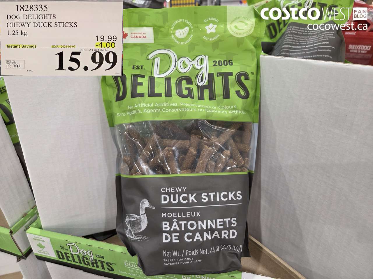 1828335 DOG DELIGHTS CHEWY DUCK STICKS 1.25 KG ($4.00 INSTANT SAVINGS EXPIRES ON 2026-06-07) $15.99