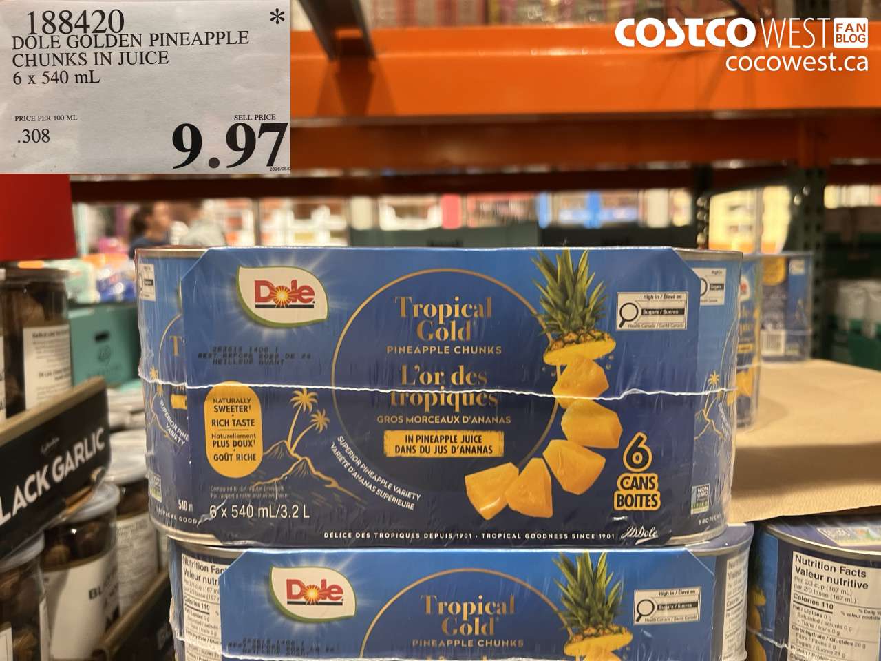 188420 DOLE GOLDEN PINEAPPLE CHUNKS IN JUICE 6 X 540 ML $9.97